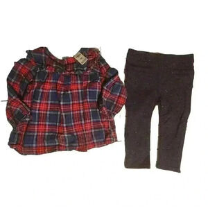 OshKosh Plaid Ruffle Glitter‎ Holiday Outfit 9mos